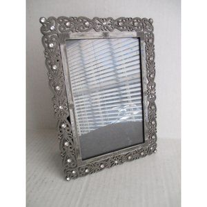 *Striking Gothic Design Metal Rhinestone Pewter Colored Picture Frame Table